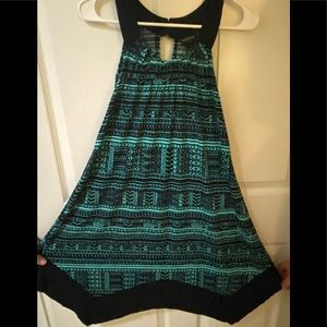 Black/Teal sleeveless asymmetrical dress. Size 6. Smoke free/ Pet Free Home